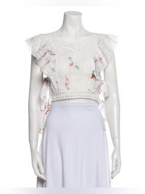 Women’s Zimmermann White Lace Floral Ruffle Crop Top. Size 0.